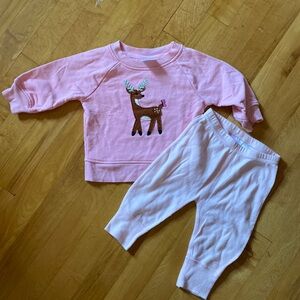 Hanna Andersson pink deer french Terry sweatshirt pink organic cotton pants 3-6m